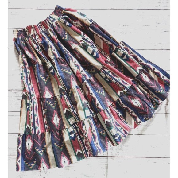 Square Dance Women's Prairie Skirt 4 Tiered Midi Navajo Style Cotton Medium USA - Picture 1 of 8